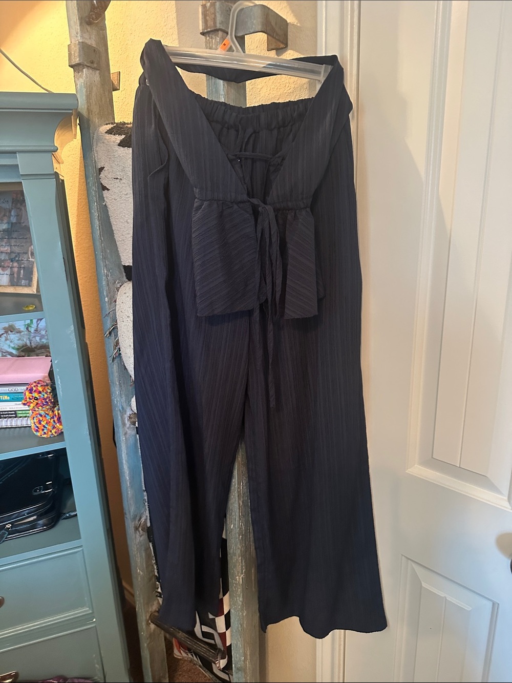 Wide-Leg Navy Jumpsuit with Front Tie